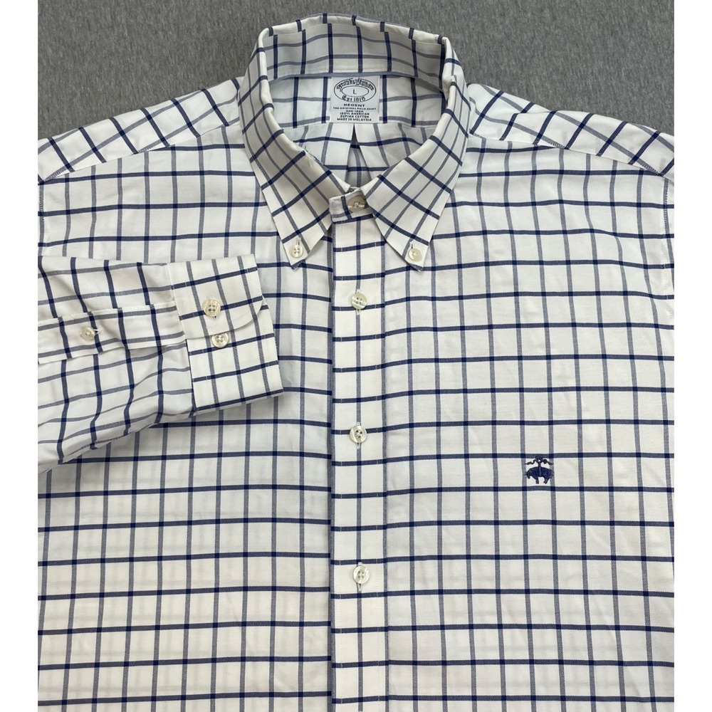 Brooks Brothers Shirt Mens Large 100% Supima Cotton Check Oxford OCBD Logo